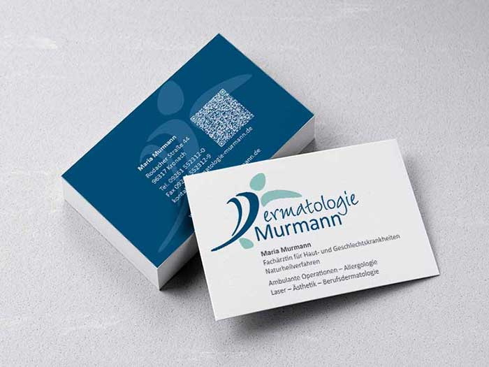 Visitenkarte für die Praxis Dermatologie, Maria Murmann, Rodacher Straße 44, 96317 Kronach