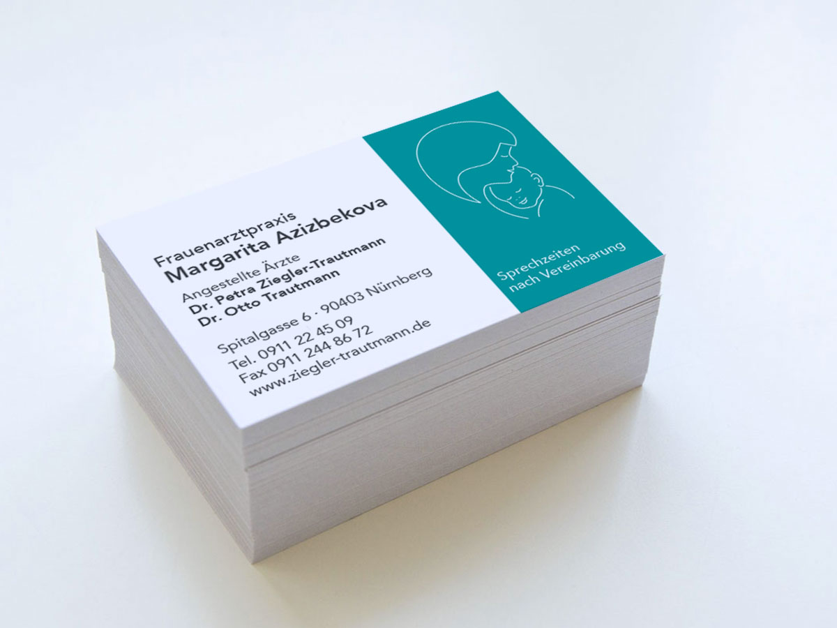 Frauenärztliche Praxis Dr. Azizbekova, Nürnberg, Spitalgasse, Visitenkarte, Logo, Briefbogen, Beschilderung
